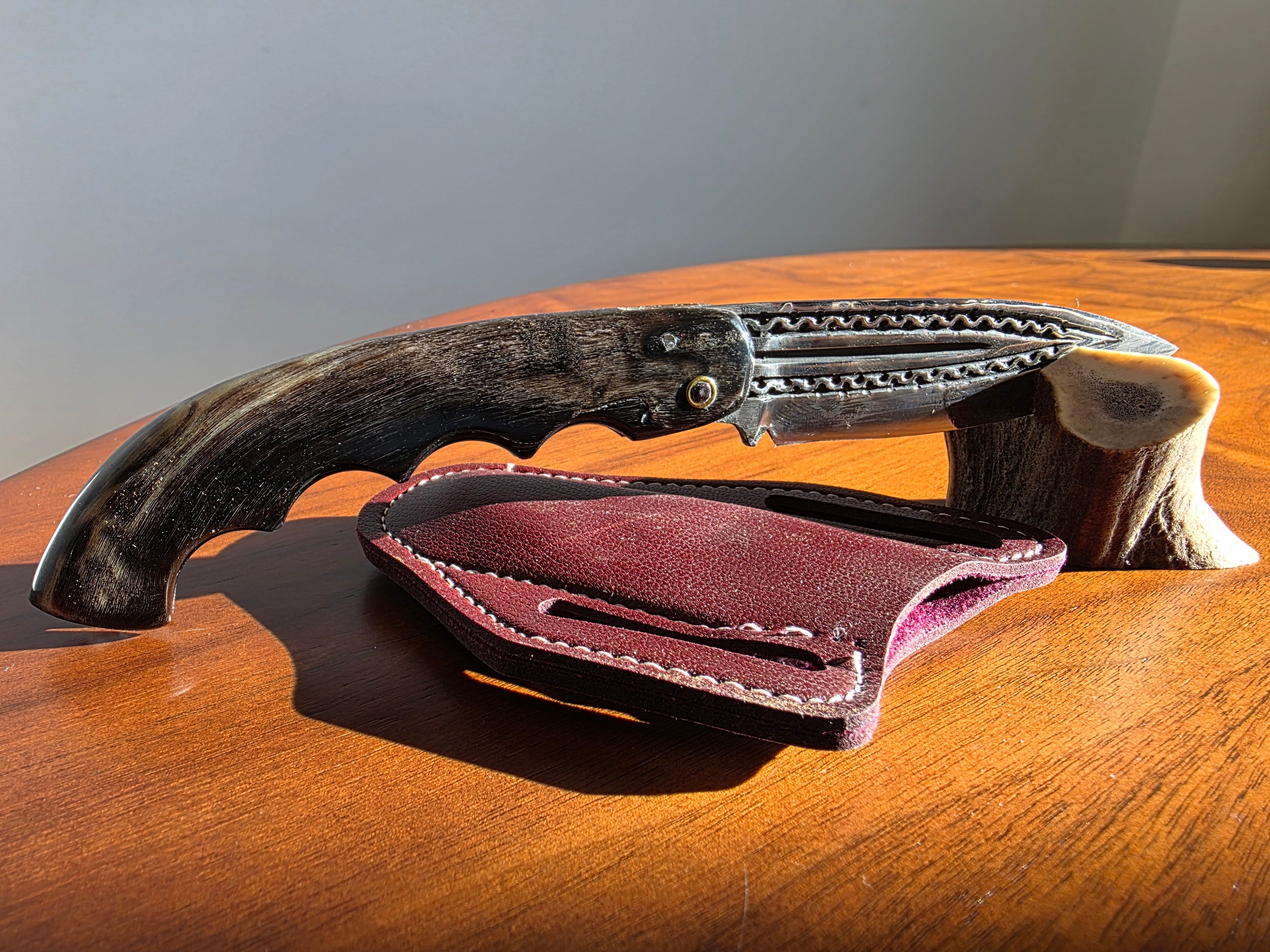 Taschenmesser SIVAS Slipjoint Muster Gravur auf beiden Seiten inkl. Lederetui