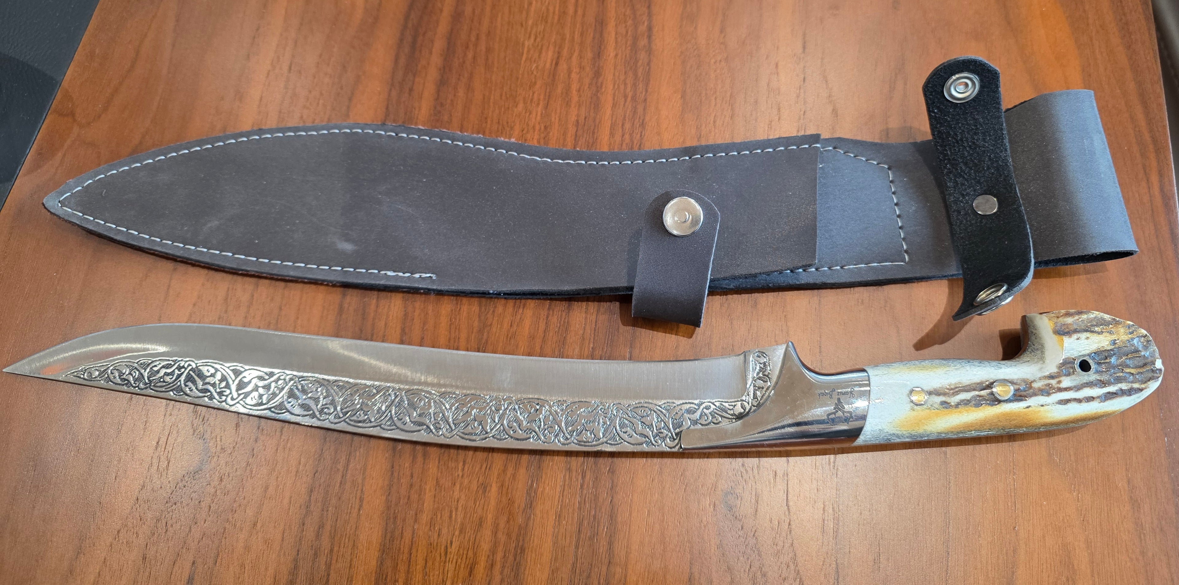 Messer VANAX Stahl aus Hirschhorn Griff inkl. Lederetui