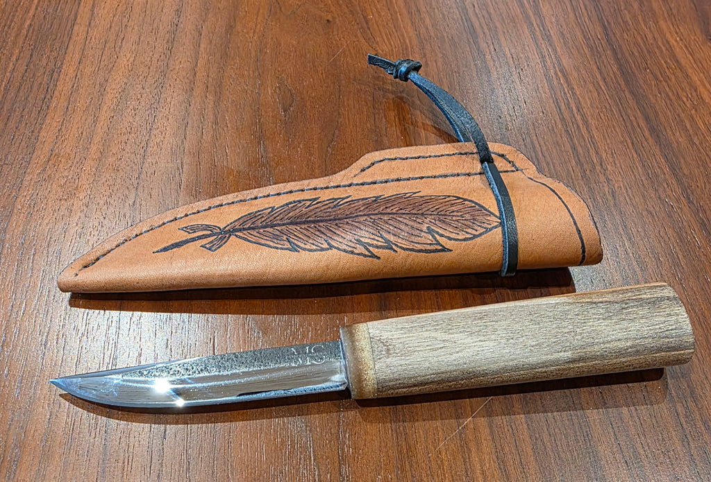 PUUKO aus Feilenstahl ,Buche Griff inkl. Lederetui