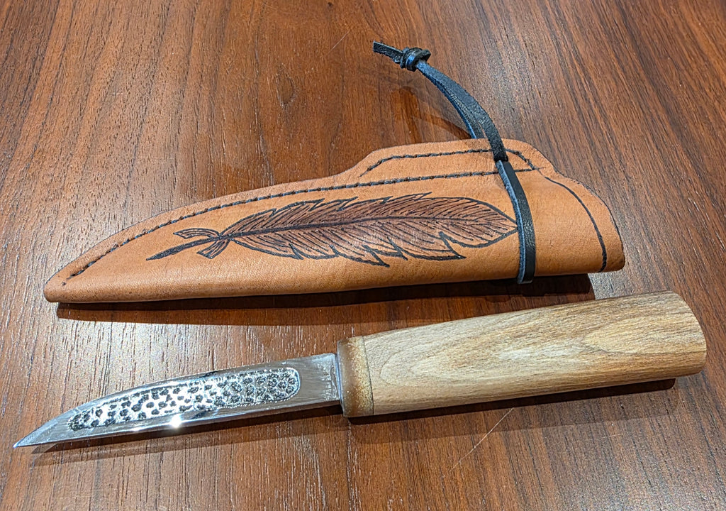 PUUKO aus Feilenstahl ,Buche Griff inkl. Lederetui