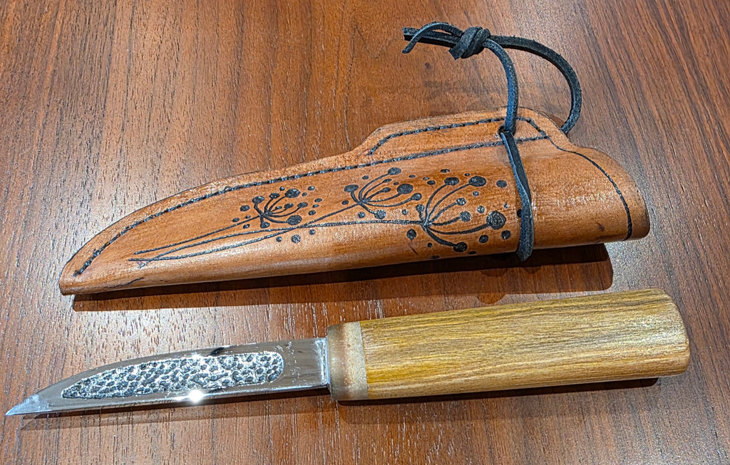 PUUKO aus Feilenstahl , Buche Griff inkl. Lederetui