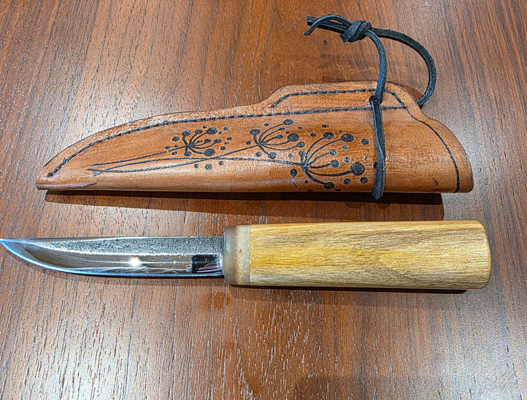 PUUKO aus Feilenstahl , Buche Griff inkl. Lederetui