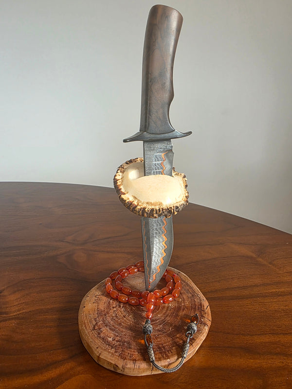 Buschcraft Messer, San Mai Kupferdamast Stahl inkl. Lederetui