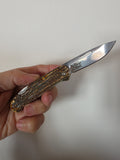 Taschenmesser N690 Stahl mit Hirschhorngriff inkl. Lederetui.