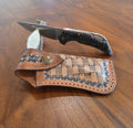 Taschenmesser N690 Stahl, linen Micarta gravur, inkl .Lederetui.