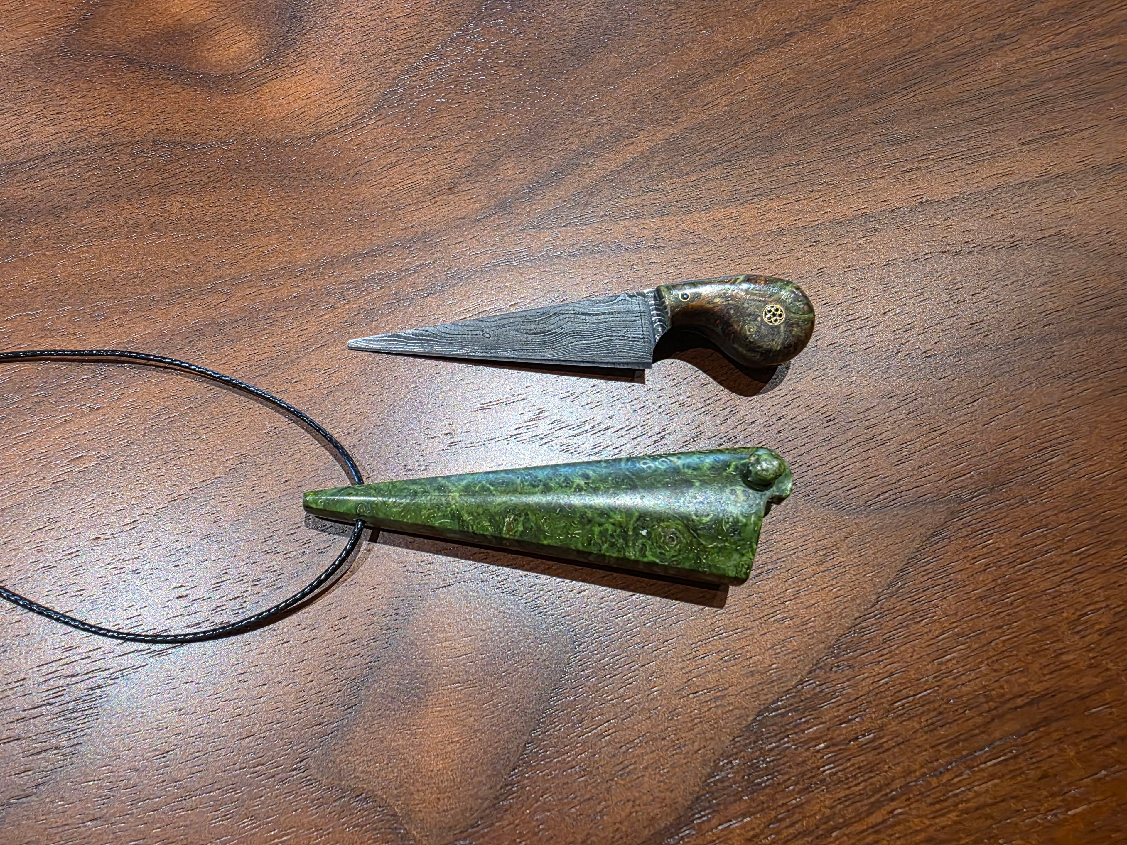 Neck Knife, Damaststahl, stabilisierten Ahorn Griff, stabilisiertem Ahorn Scheide
