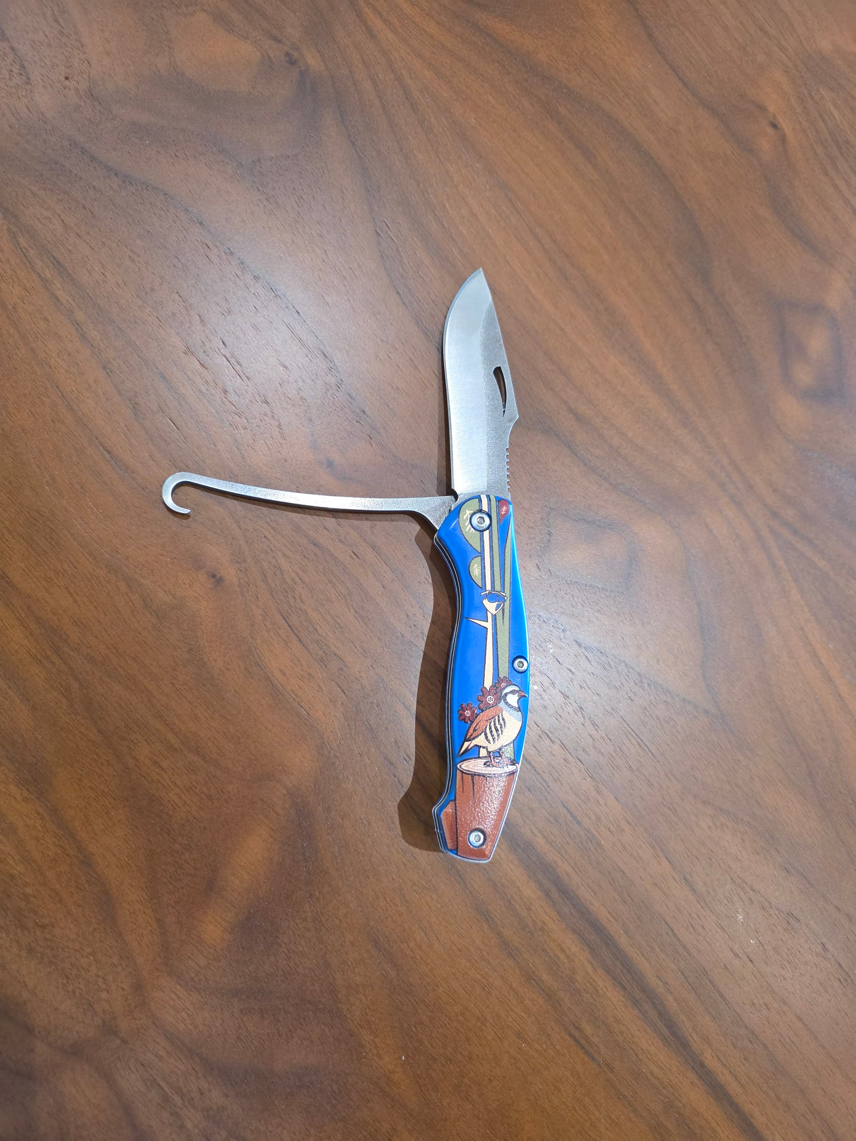 Taschenmesser Blau, 4116 Stahl, G10 Griff+ Aufbrechhacken / Jagd