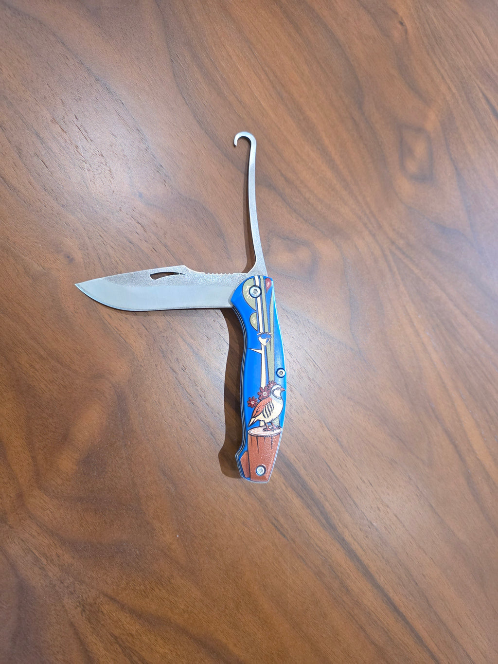 Taschenmesser Blau, 4116 Stahl, G10 Griff+ Aufbrechhacken / Jagd