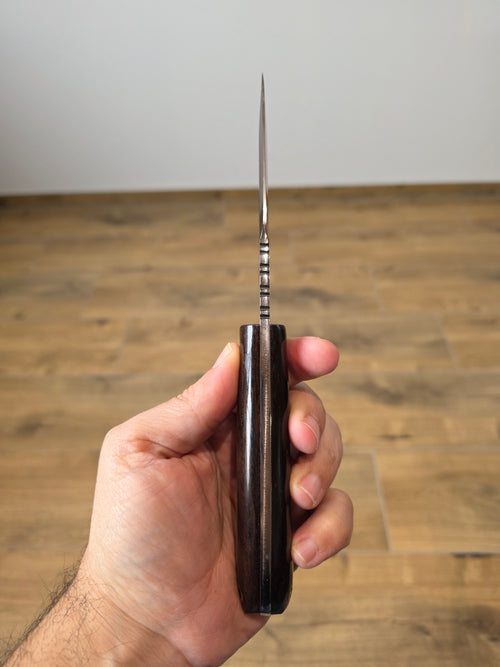 Buschcraft Messer, rostfreier Stahl, stabilisiertem Wenge, handmade, inkl. Lederetui.