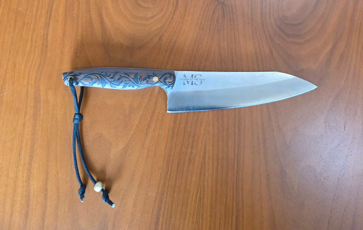 Kochmesser N 690 Stahl graviertem Wallnuss Griff