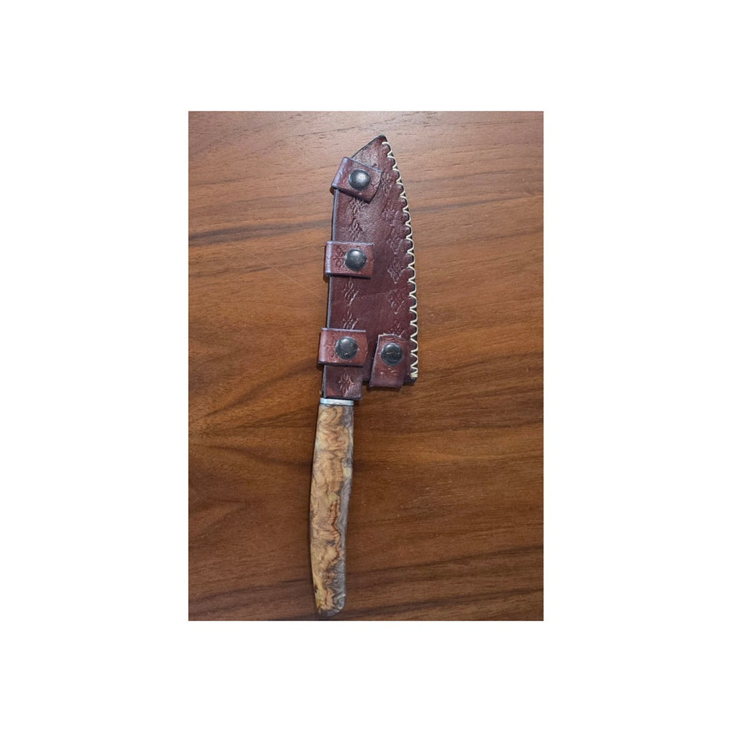 Kochmesser 4116 Stahl, stabilisiertem Maserbirke Griff inkl. Lederetui.