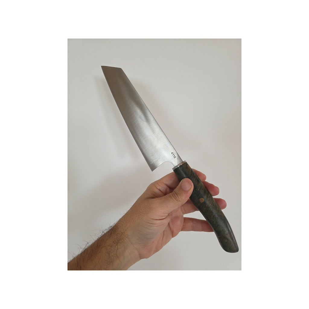 Kochmesser 4116 Stahl, stabilisiertem Maserbirke Griff inkl. Lederetui.